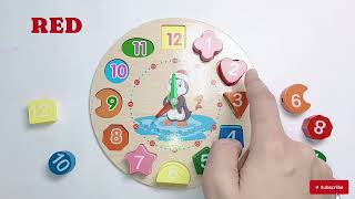 Preschool Learning Shapes, Colours & Numbers with a Melissa & Doug Wooden Puzzle Clock 1-12 for kids