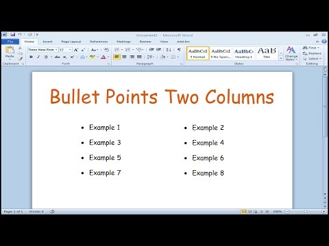 How to create bullet points in two columns Microsoft Word