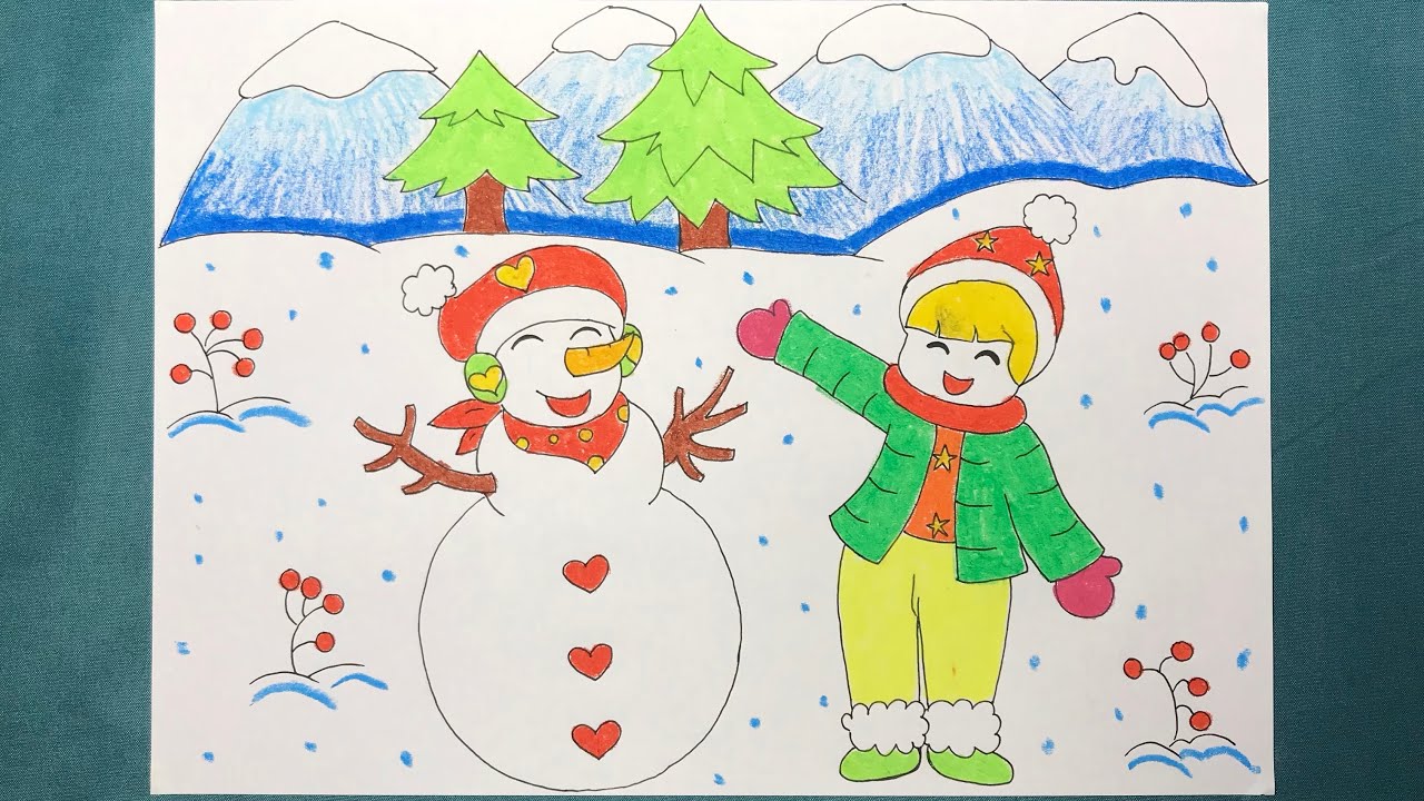 VẼ TRANH MÙA ĐÔNG VẼ NGƯỜI TUYẾT draw winter season