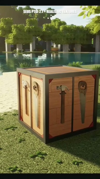 Minecraft crafting table and mountains with PTGI shaders 🥰 # ...