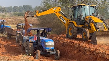 Sonalika Tractor Mahindra Tractor Going To River🔥Loading Mud JCB 3DX backhoe🔥JCB Tractor Working Mud