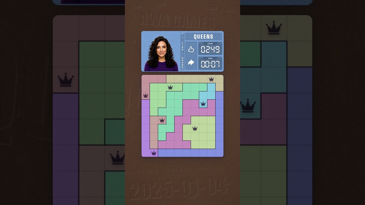 LinkedIn Queens #249 solved board for January 4, 2025, 10x10 grid