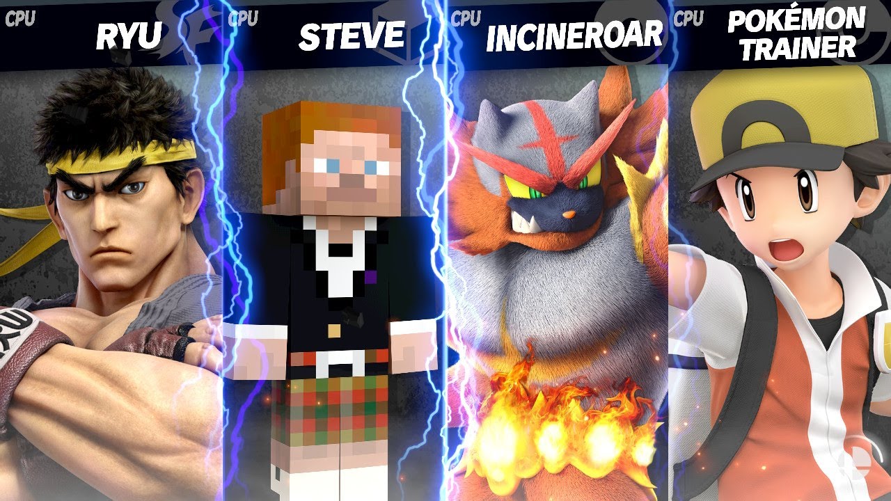 Pokemon Vs Ryu Ryu vs. Steve vs. Incineroar vs. Pokemon Trainer (red) - YouTube