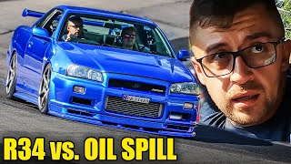 CLOSE CALL! Nissan Skyline R34 vs Longest Oil Spill // Nürburgring