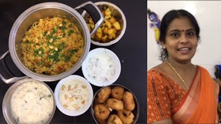 இன்றைய சமையல்/Channa Rice/Ulundu Vadai/Semiya Payasam/Potato Fry/Curd Rice/Curd Pachadi