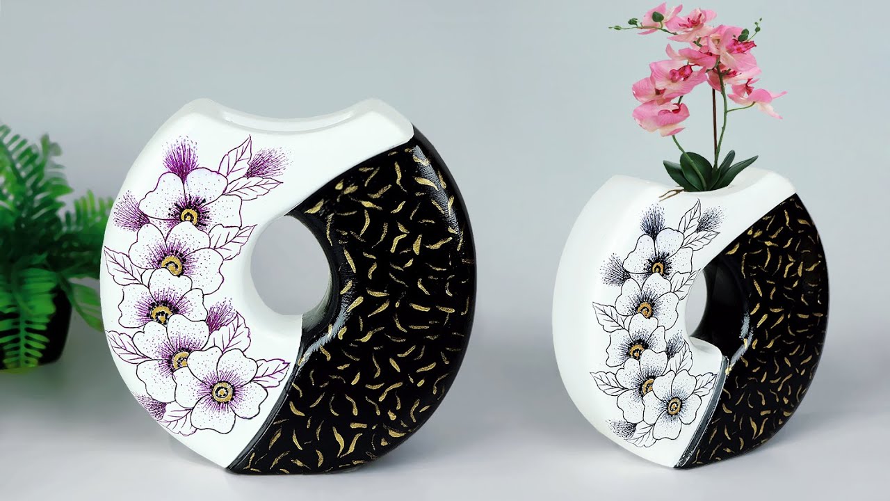 Stylist Flower Vase making || Cement flower vase - Gypsum flower vase