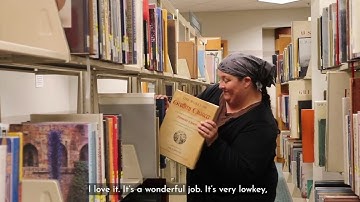 Mitzi Farnsworth, Giovale Library circulation desk manager, uses her job to explore her passions
