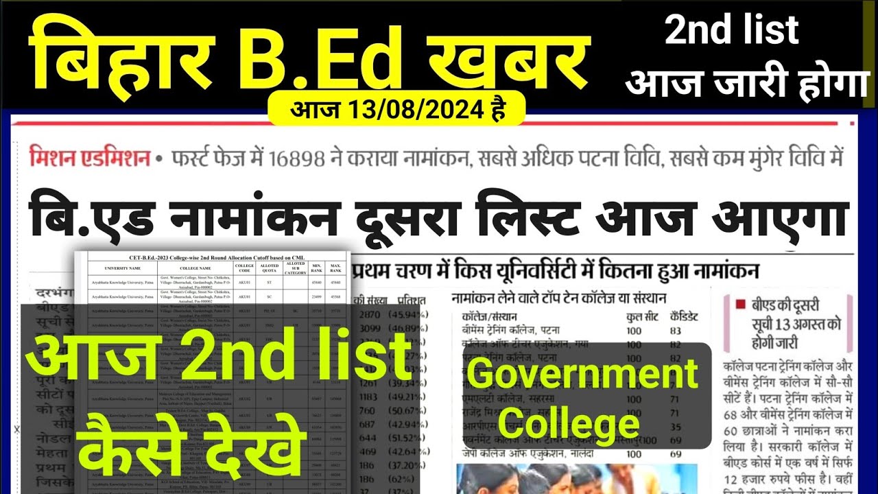 bihar b.ed 2nd list,bihar bed 2nd,bihar bed second merit list 2024 ...