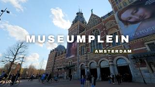 4K | Sunny Sunday Walking Tour in Amsterdam ☀️ | Leidseplein to Museumplein (Rijksmuseum &amp; Van Gogh)