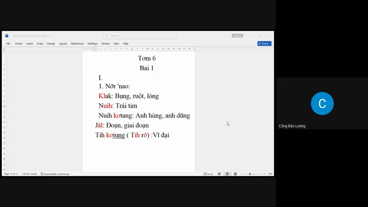 Học tiếng Bahnar bài 1 CĐ6 từ vựng - youtube