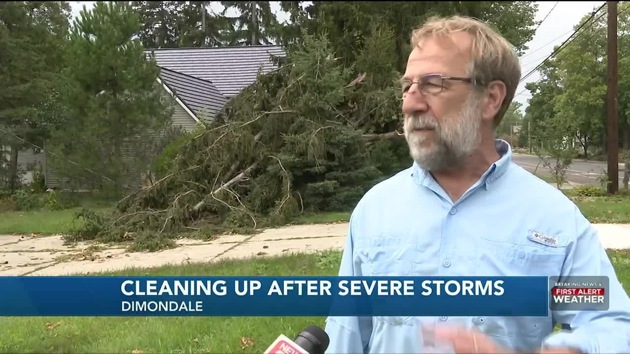 Storm cleanup continues in Dimondale - YouTube
