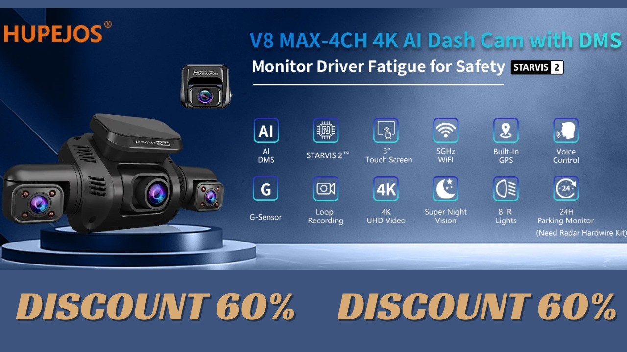 HUPEJOS V8Max 4CH STARVIS 2 HDR IMX675 360° 4K Dash Cam With AI