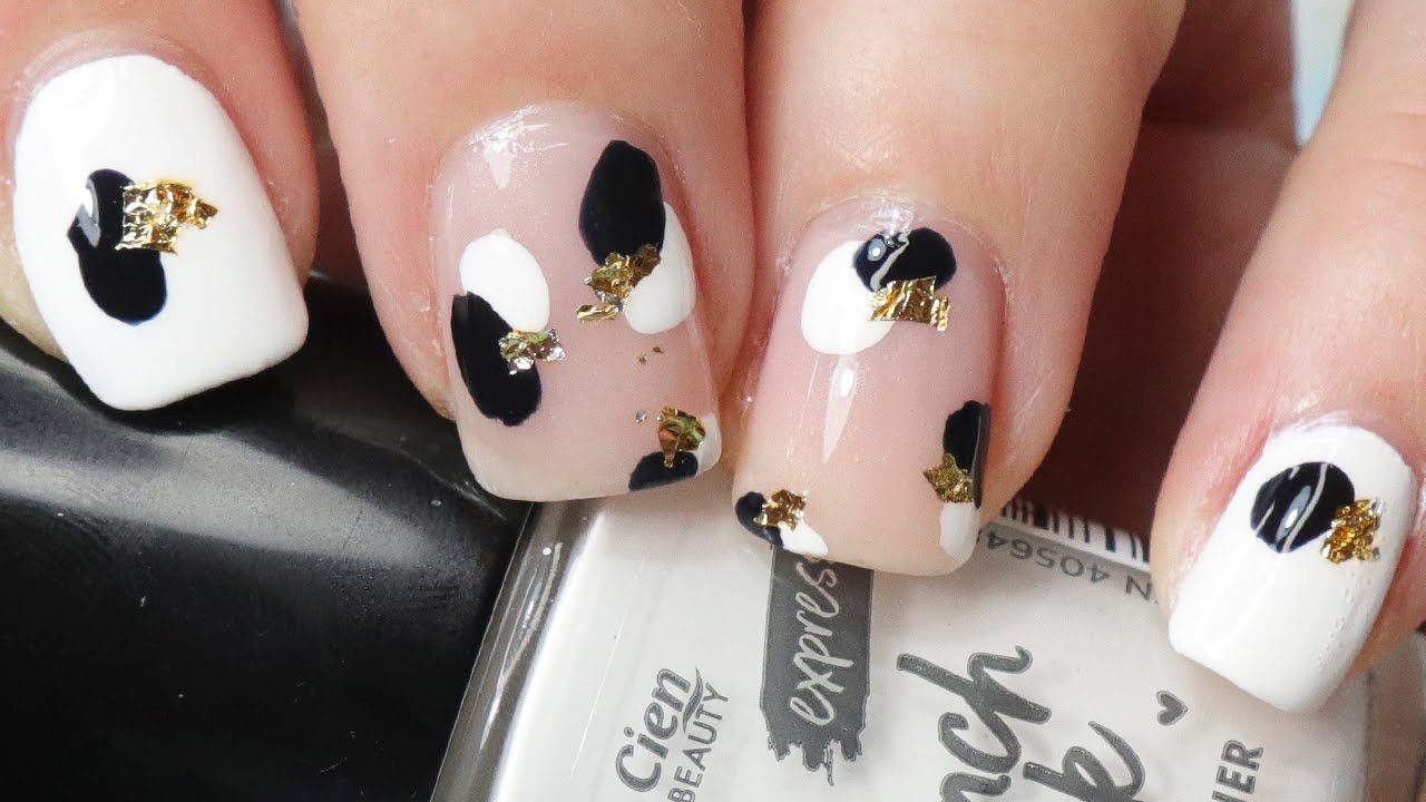 EASY Abstract Nails! Black, White and Gold Foil Nail Art Design | Nail Art for BEGINNERS