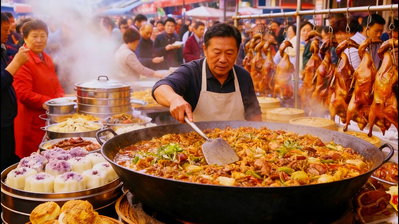 Chinese street food: Chinese village side food eating and cooking，Shijiazhuang Nanzuo Market