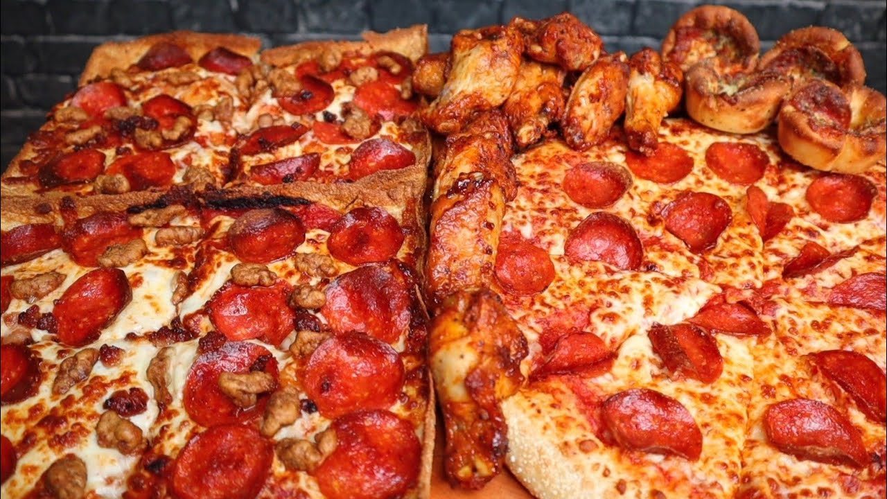 ASMR LITTLE CEASARS DEEP DISH PIZZA, CLASSIC PEPPERONI & CHEESE, WINGS, AND CRAZY PUFFS REVIEW