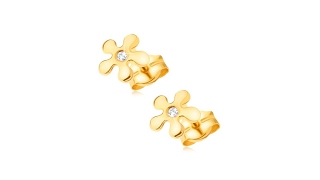 Jewellery - D Earrings 585, Five-Petal Shimmering Flower With Clear Stone