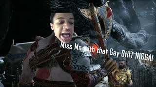 Kratos denies Sindri's offer in love and I put 'MISS ME WITH THAT G** S*** N****' meme over it