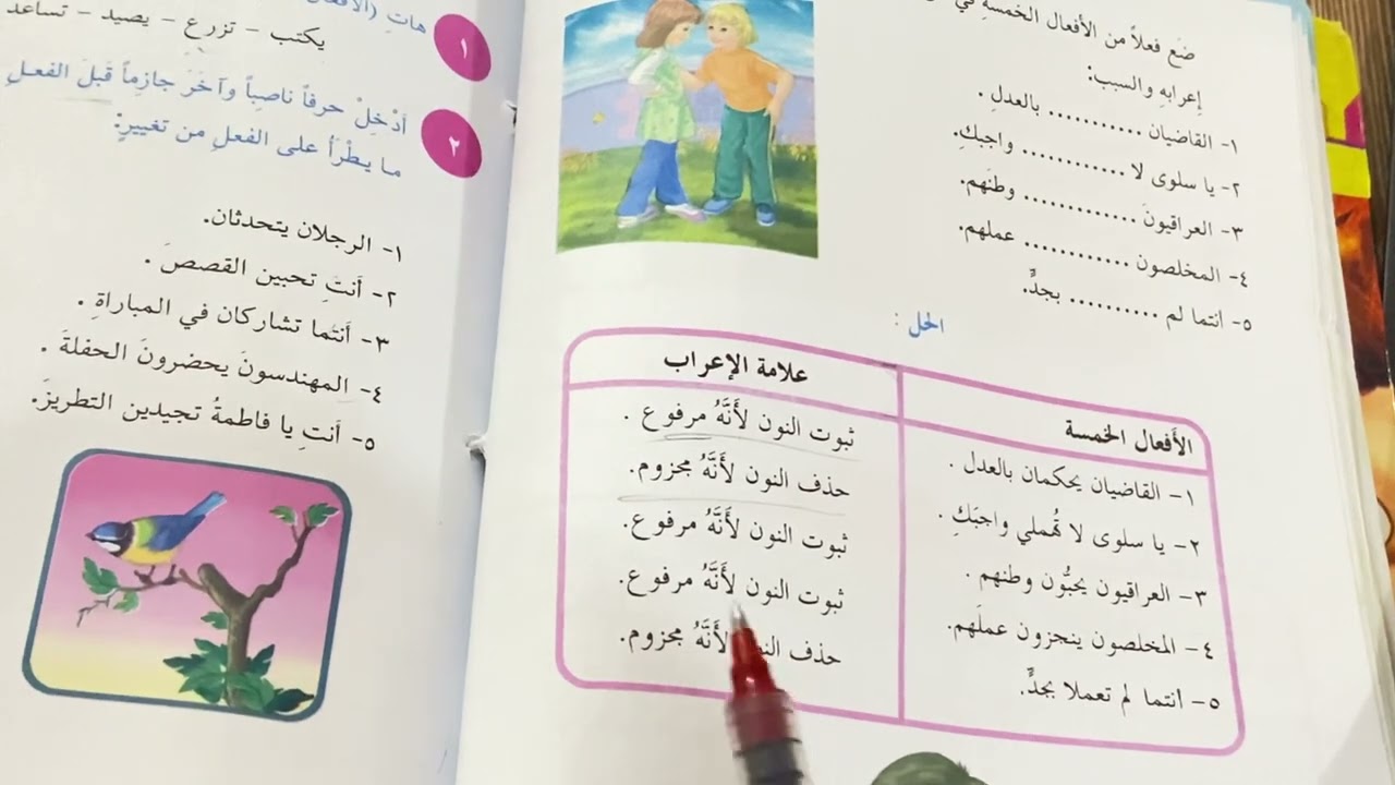 الافعال الخمسة قواعد اللغه العربية للصف السادس الابتدائي حل تمارين ص ٧٣ .ست مريم