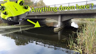 Treasure hunting under bridge with underwater drone
