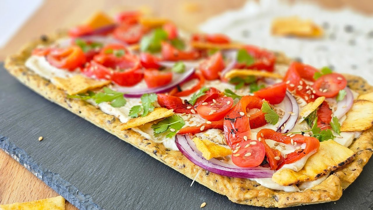 TARTE FINE au houmous façon crackers, sans oeufs, sans beurre🌞