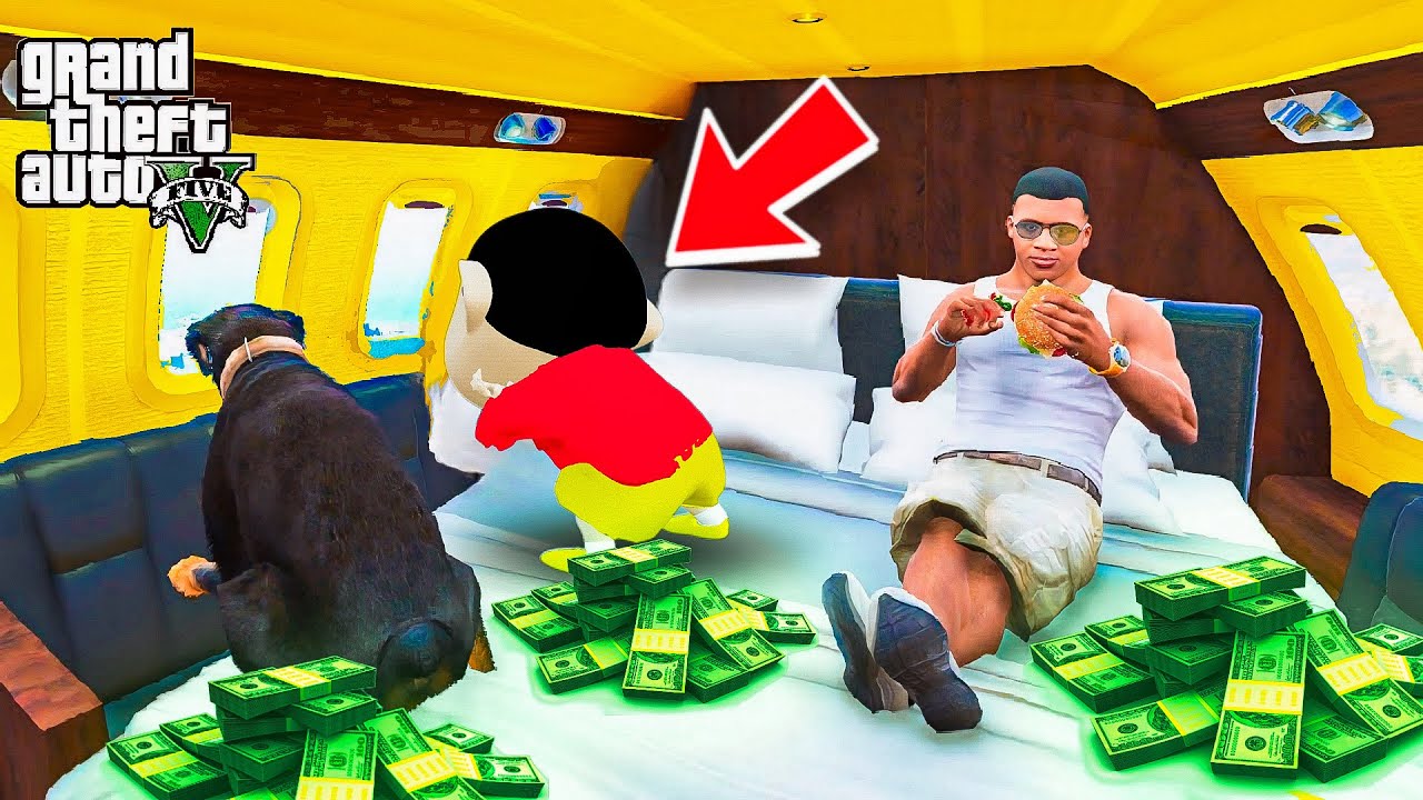Franklin & Shin Chan Experiencing Golden Plane Travel for the First time in Gta 5
