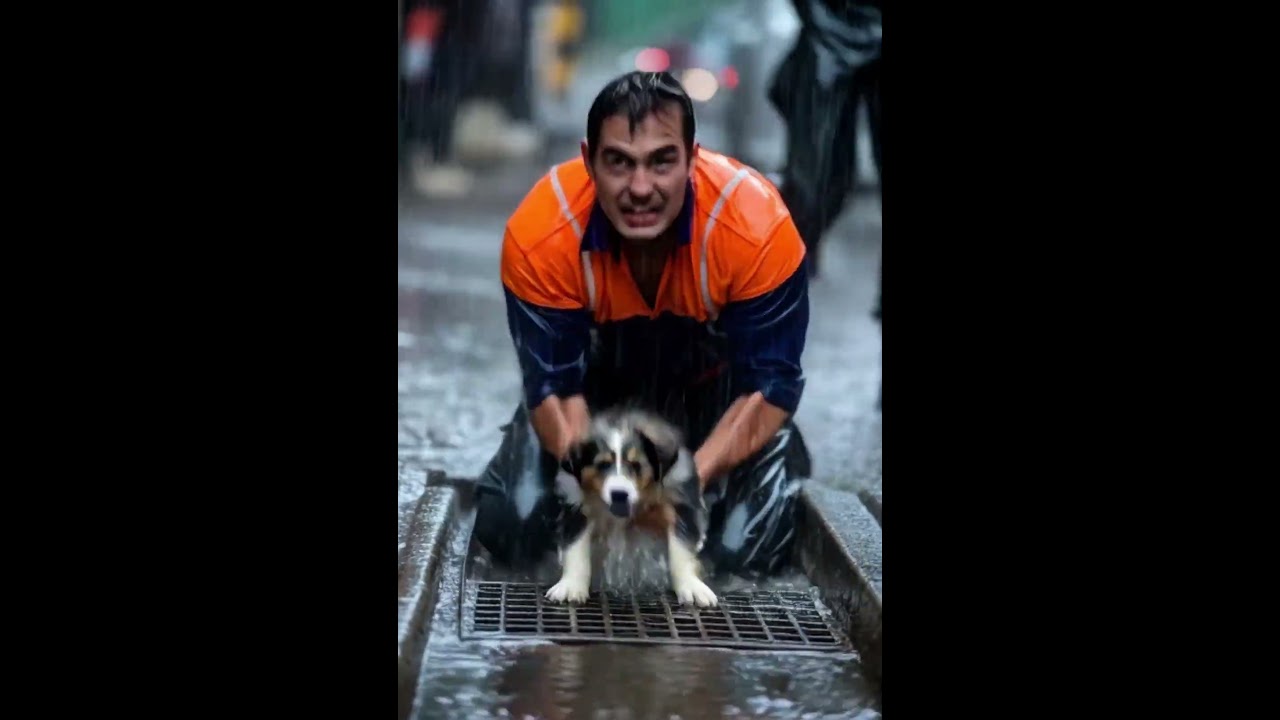 Stuck in a storm drain. Water rising. 🌊🐶 