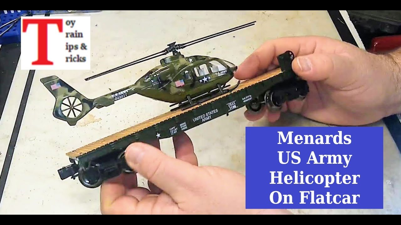 Menards 2794484 Military Flatcar With Helicopter Review and Running