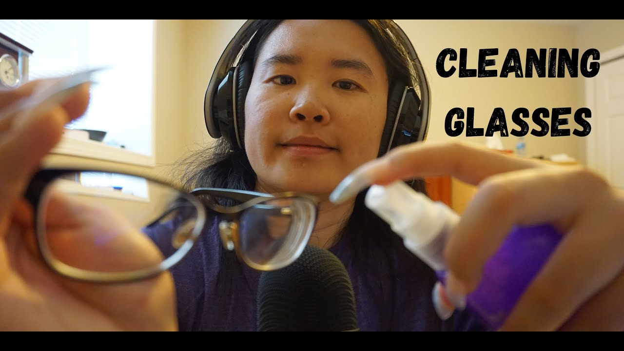 Cleaning Glasses ASMR Spraying Blowing Wiping Tapping Sounds