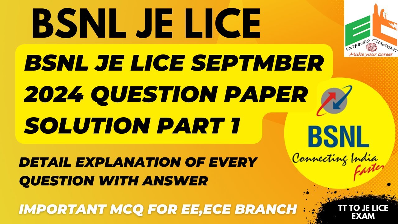 BSNL JE LICE  SEP 2024 Question Paper Solution With Detail Explanation Part 1 | JE LICE