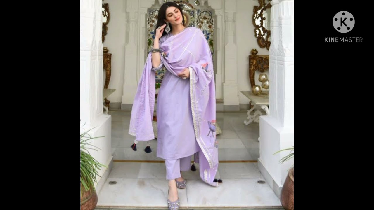 latest light purple colour dress design/ light purple colour suit combination ideas