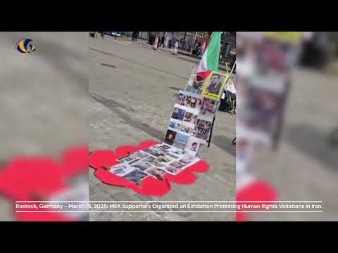 Rostock, Germany - March 15, 2025: MEK Supporters Protest Iranian Regime's Human Rights Abuses