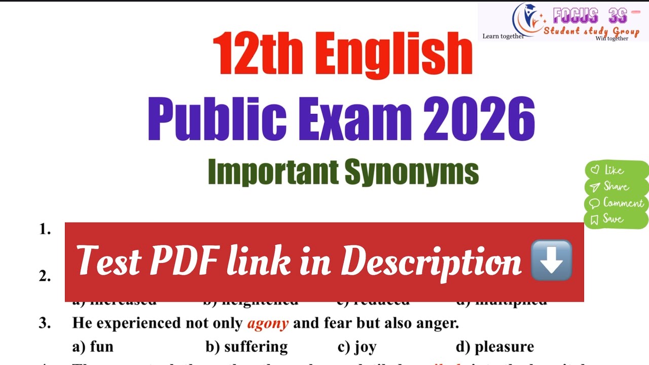 12th English Public Exam 2026 | Important Synonyms 