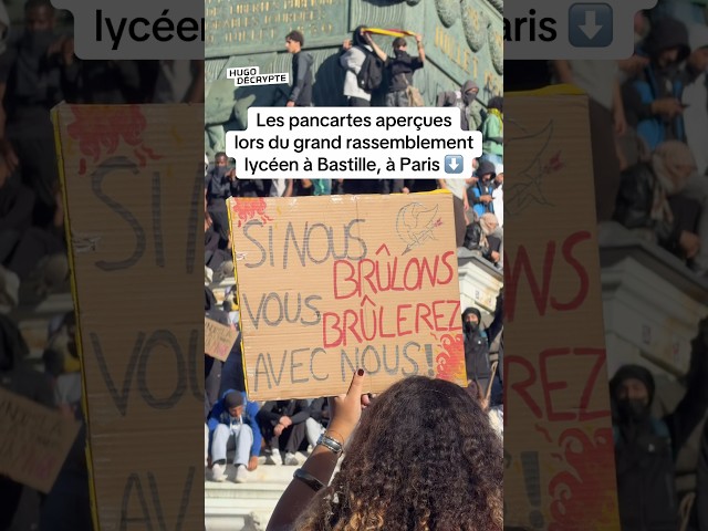 Les pancartes aperçues lors du grand rassemblement lycéen à Bastille, à Paris