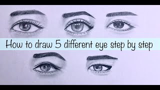 How to draw different eye shapes | how to draw 5 types of eyes | step by step for beginners
