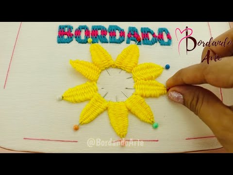BORDADO A MANO DE GIRASOL TRIDIMENSIONAL FÁCIL |  HAND EMBROIDERY EASY STITCHING NEW DESIGN