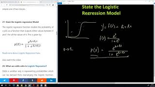 Question 27 -  State the Logistic Regression Model in Machine Learning