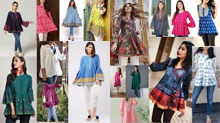 Stylish Short Cotton Kurti Latest Designs For Jeans Casual Kurti With Jeans Part -1