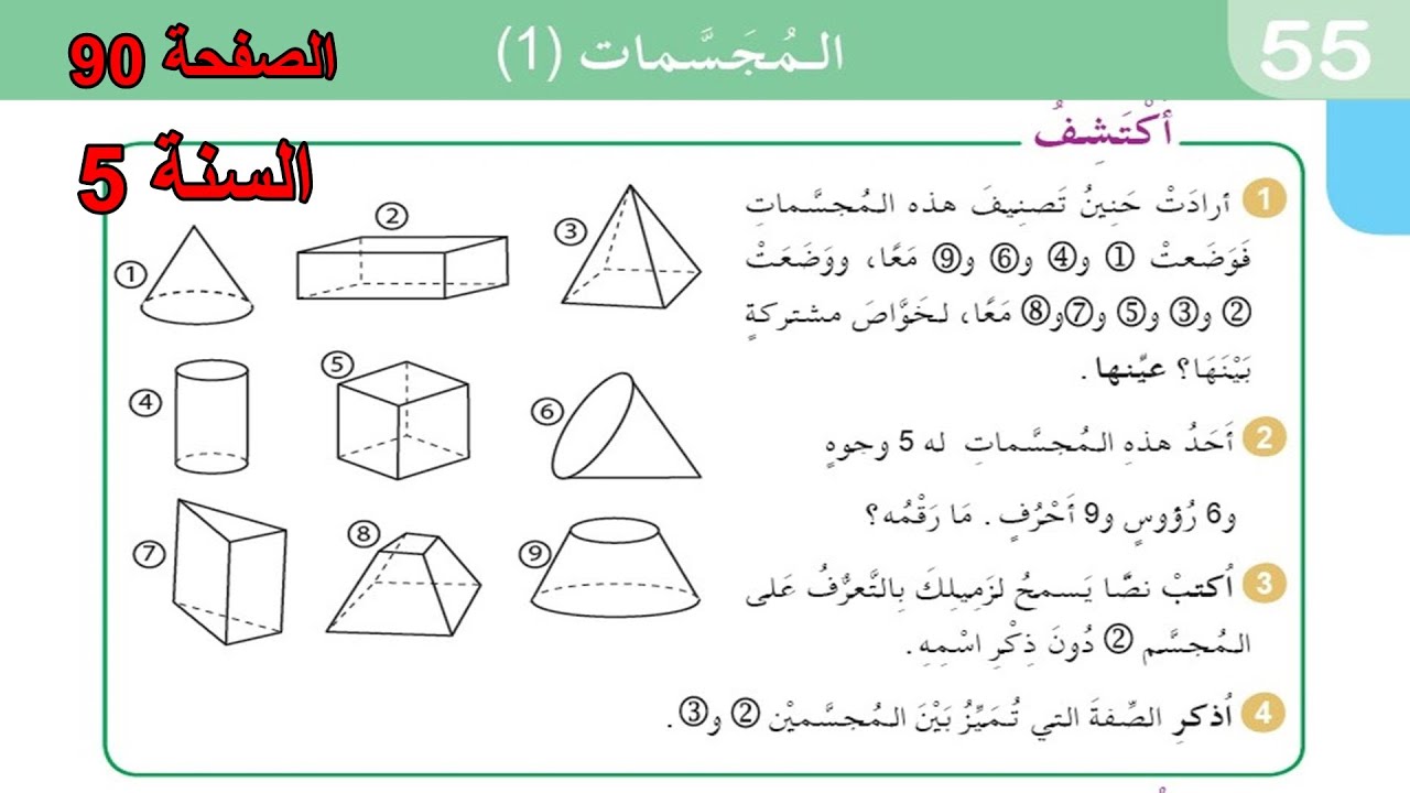المجسمات(1) الصفحة 90 السنة 5 ابتدائي