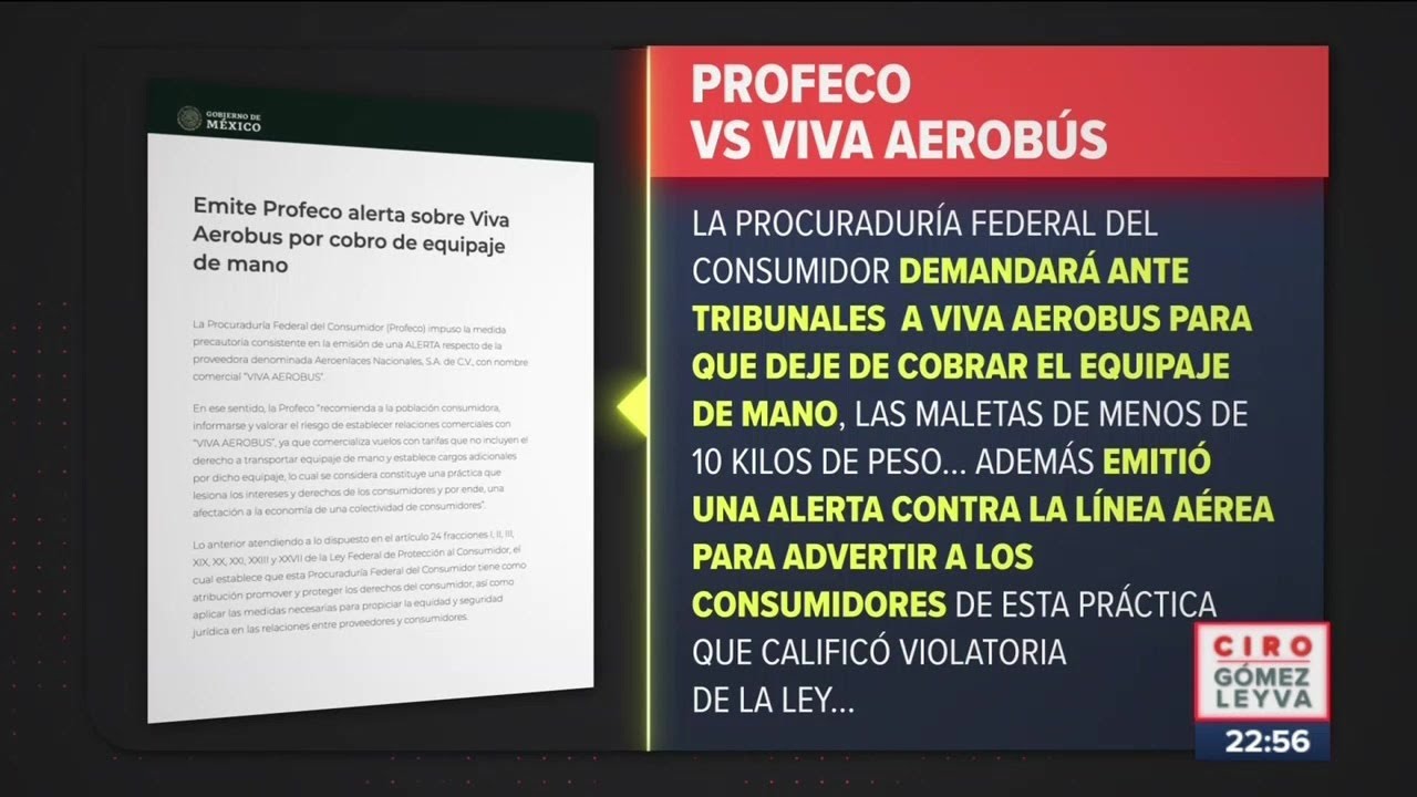 Profeco demandará a Viva Aerobús por cobrar equipaje de mano | Noticias con  Ciro Gómez Leyva - YouTube