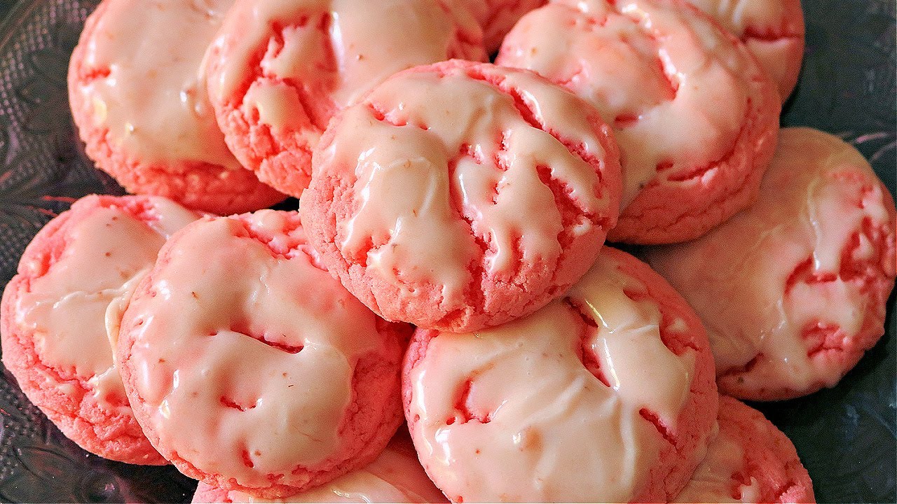 Easy Glazed Strawberry Cake Mix Cookies