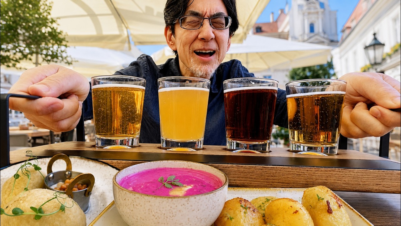 【リトアニア】4種の地ビールとピンクのスープ!歴史の街ヴィリニュスを歩く🇱🇹首都なのに自国民が2%だけだった?ヴィリニュス旧市街で伝統料理