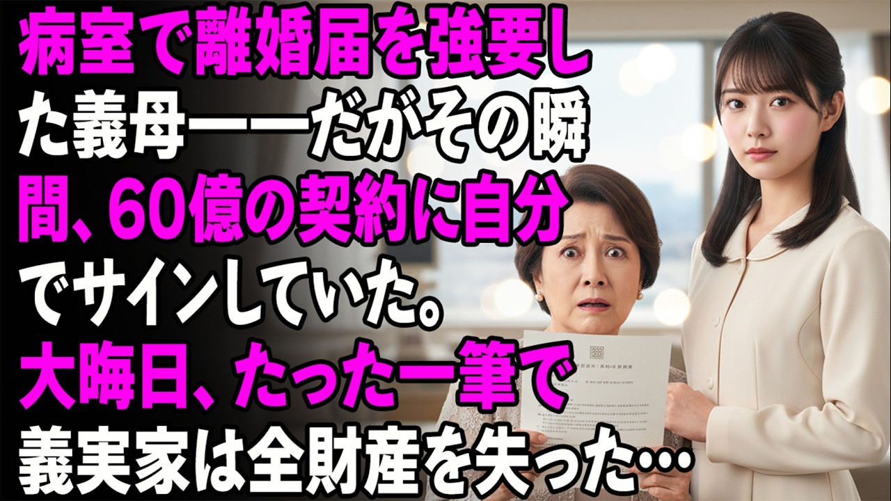 病室で離婚届を強要した義母――だがその瞬間、60億の契約に自分でサインしていた。大晦日、たった一筆で義実家は全財産を失った…