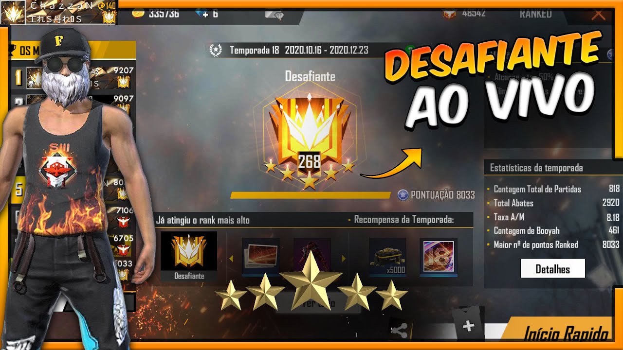 🔥 FREE FIRE AO VIVO 🔥 RANQUEADA SOLO 🔥 RUMO AO DESAFIANTE  🔥INFLUENCIADOR DA GARENA 🔥 LIVE ON 