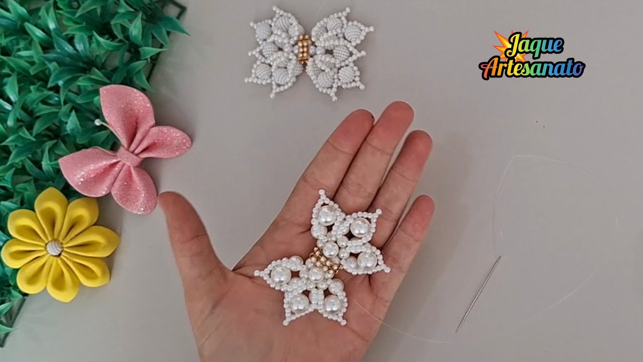 Laço com pérolas,  PASSO A PASSO, Como fazer Laço de Pérolas. Laço pra tiara, arco, Laço para chinel