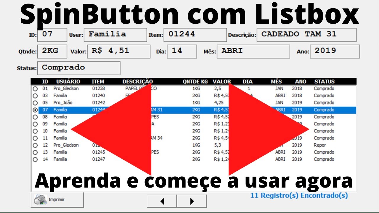 Aprenda Esse Código e começe A USAR AGORA l SpinButton com Listbox ...