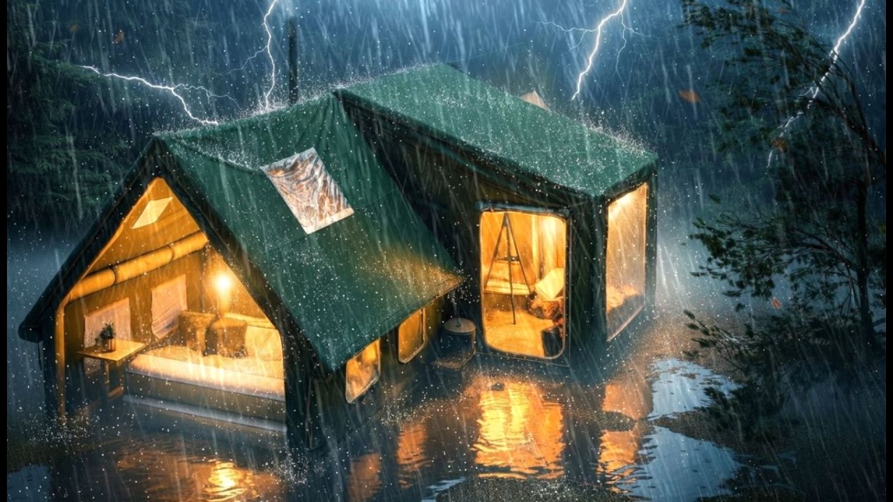 Одиночный кемпинг под проливным дождем в надувной палатке, наслаждаясь плохой погодой‼️, грозы под д