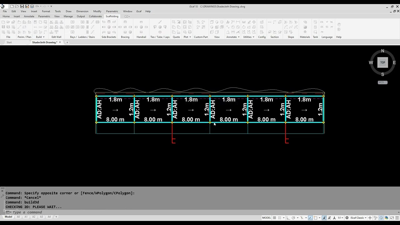 iScaf® - Annotations in 2D and 3D Showing Containment mesh and Shadecloth on your scaffold drawings