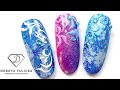 Quick and Easy Nail Art for beginners. Blue winter nails ideas with ombre, transfer foil and swirls