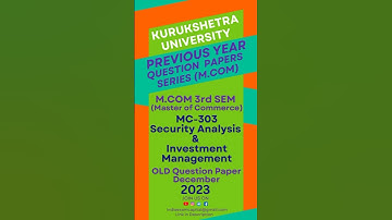Security Analysis & Investment Management of Kuk M.Com 3rd Sem Previous Year Paper|Exam Capital| RJ
