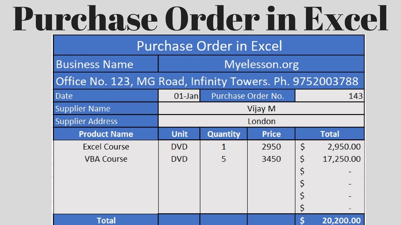 Make Purchase Order In Excel Youtube